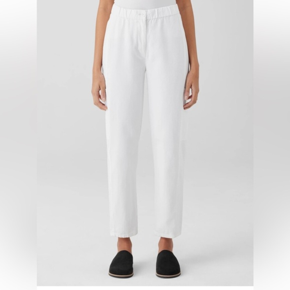Eileen Fisher Organic Cotton and Hemp White Lantern Cargo Pocket Pull-On Pants